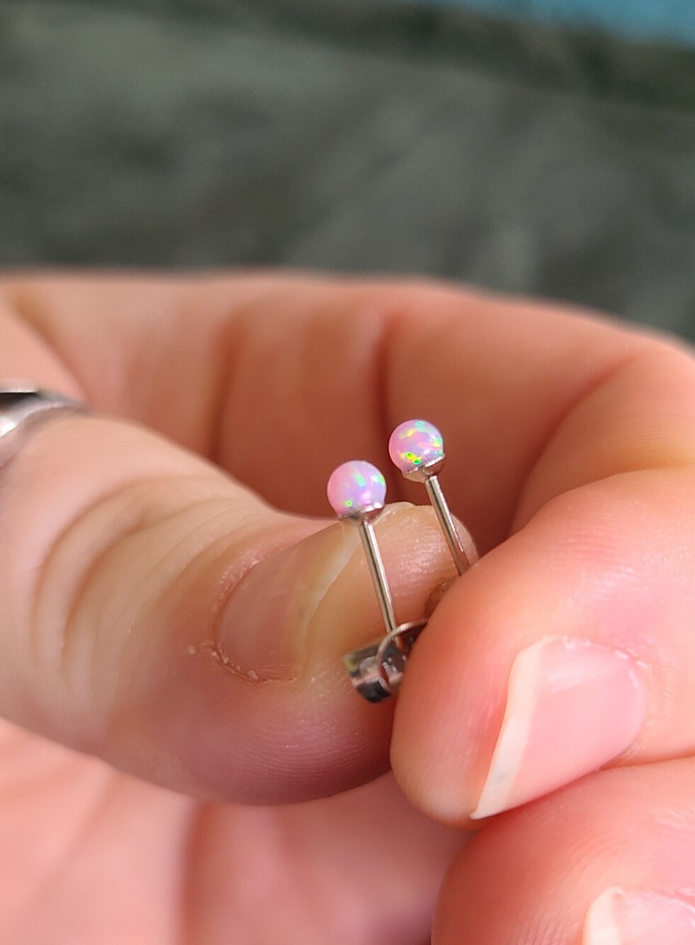 Pink Opal Stud Earrings — Small Iridescent Pink Posts